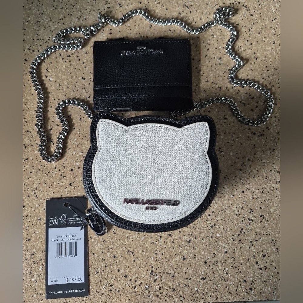 Karl Lagerfeld White & Black Cat Face Crossbody with Karl Face Card Holder - Picture 2 of 2